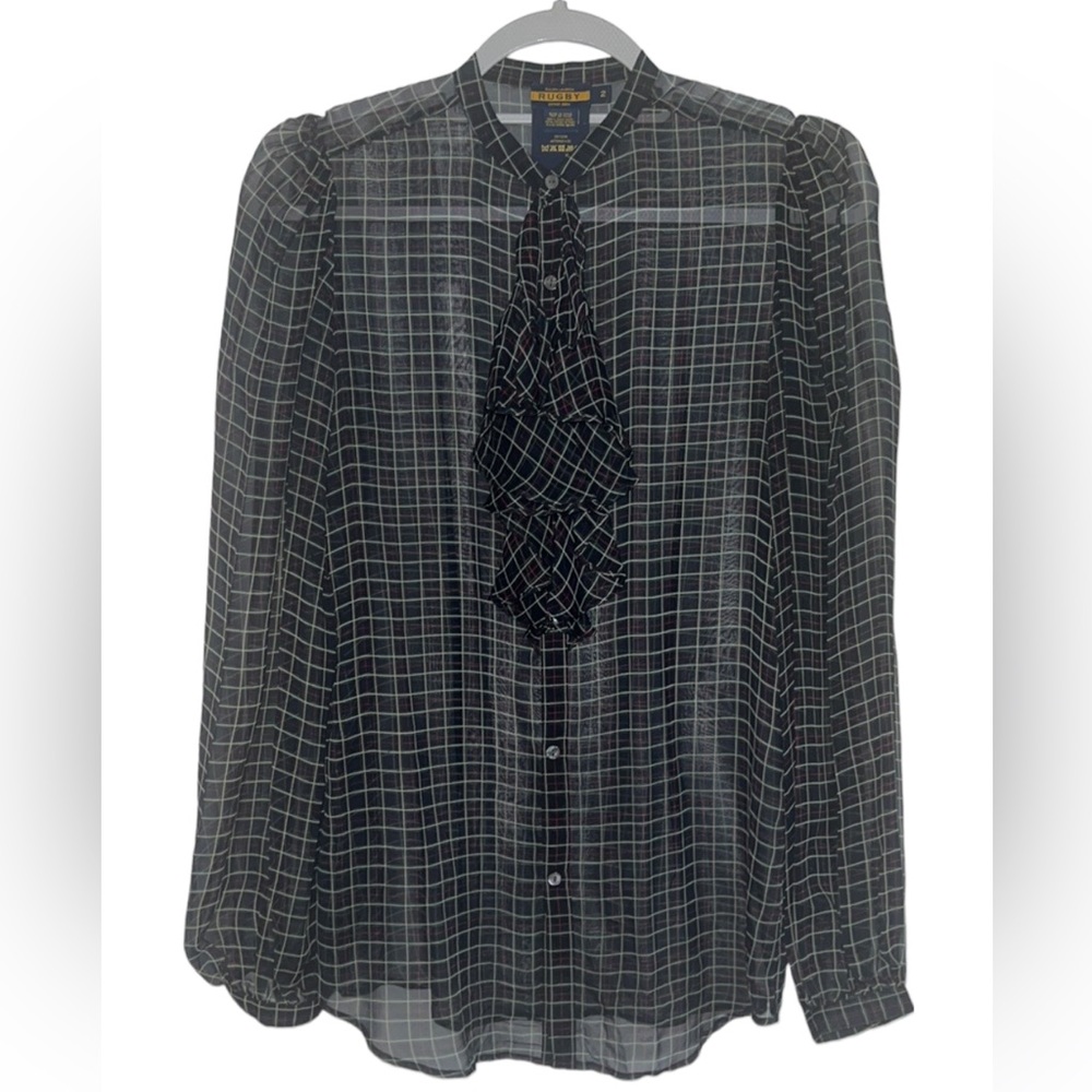 RALPH LAUREN RUGBY Women’s Sheer Long Sleeve Ruffle Blouse, 100% silk, S…